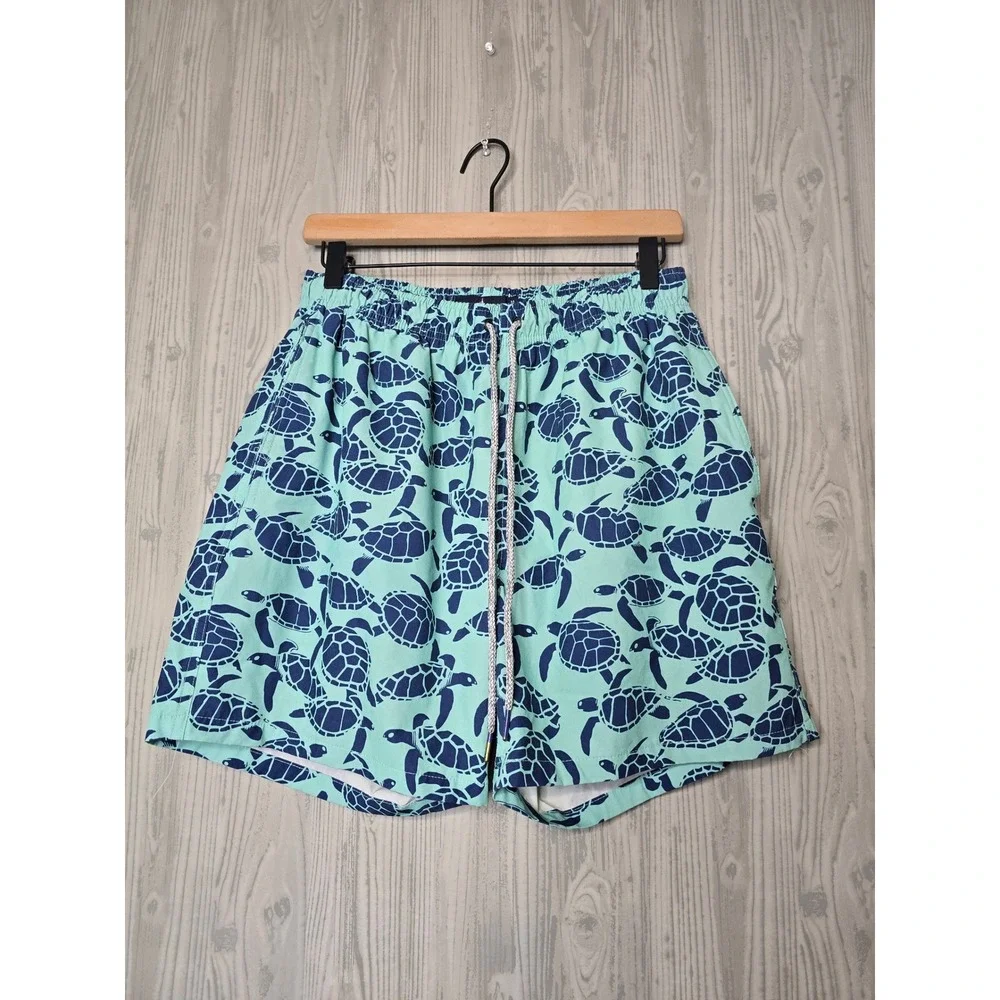 Rainforest Men's Swim Trunks Sea Turtle Print Elastic Waist Drawstring Size M